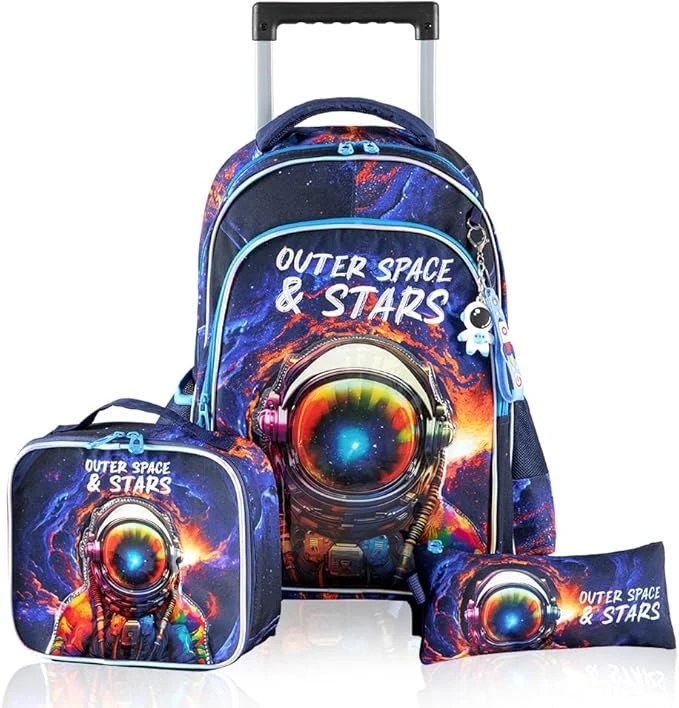 18Inch Set of 4 Trolley School Bag with Bento Lunch Box, Lunch Bag and pencil ca