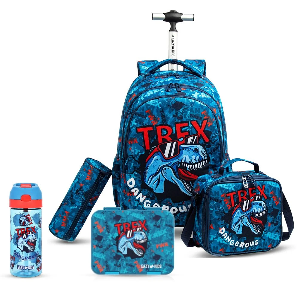 18Inch Set of 5 Trolley School Bag with Bento Lunch Box, Tritan 420ml