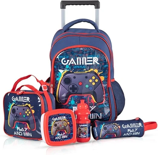 17 Inch Set of 5 Trolley School Bag with Lunch Bag, Pencil Case, Lunch