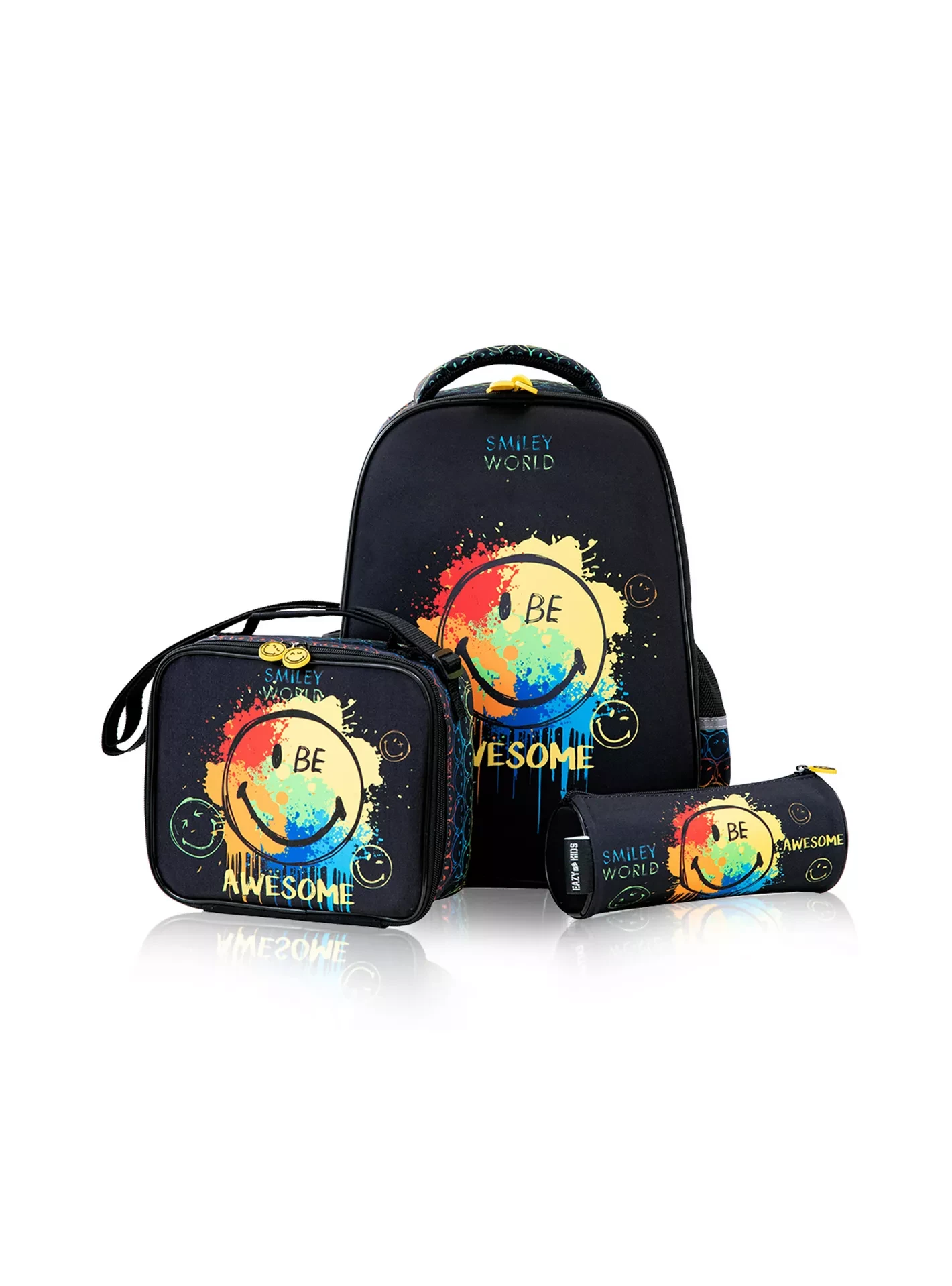 17 Inch Set of 3 School Bag with Lunch Bag and Pencil Case Awesome - Bl