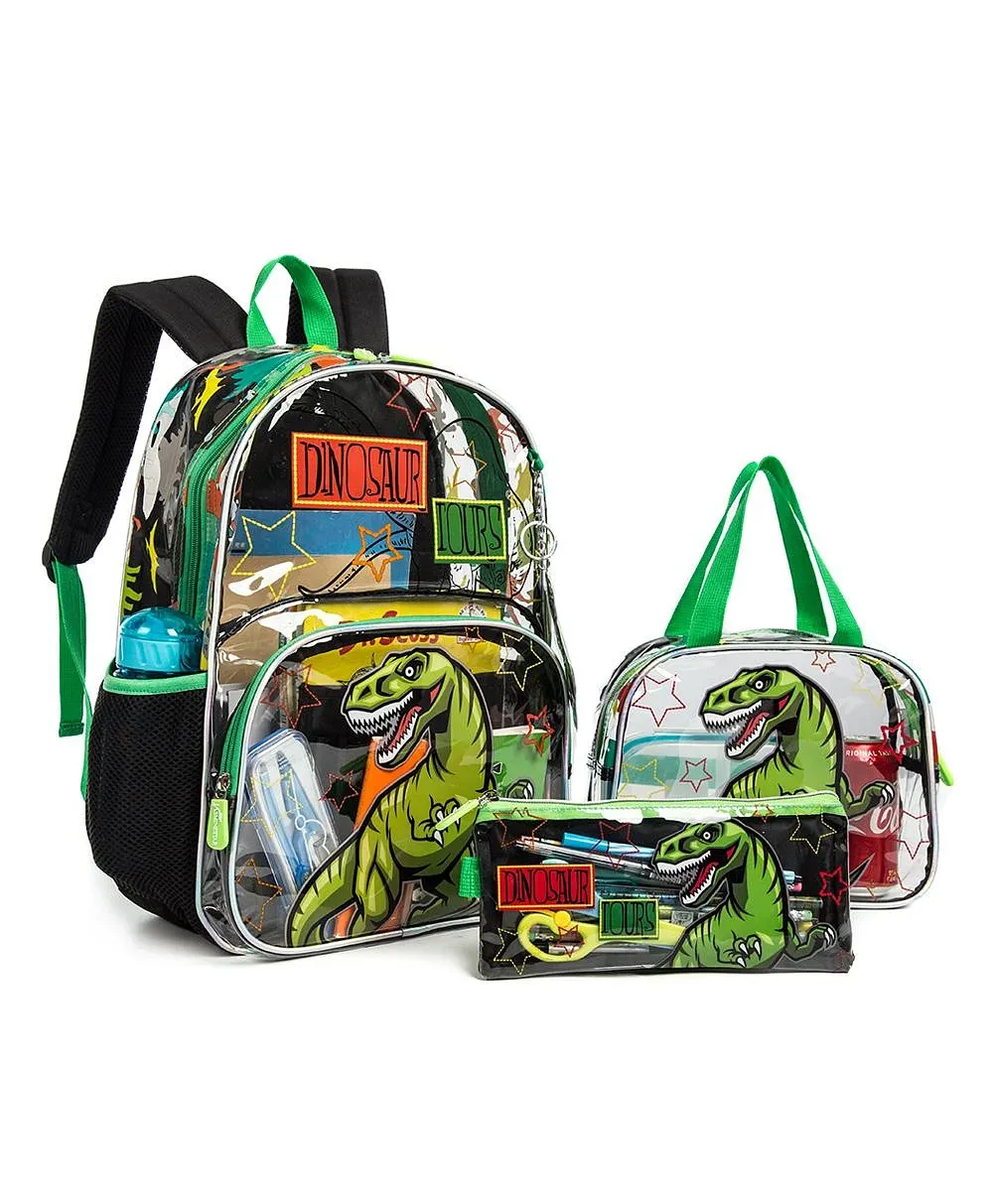 17 Inch Set of 3 School Bag with Lunch Bag and Pencil Case Dinosaur - B