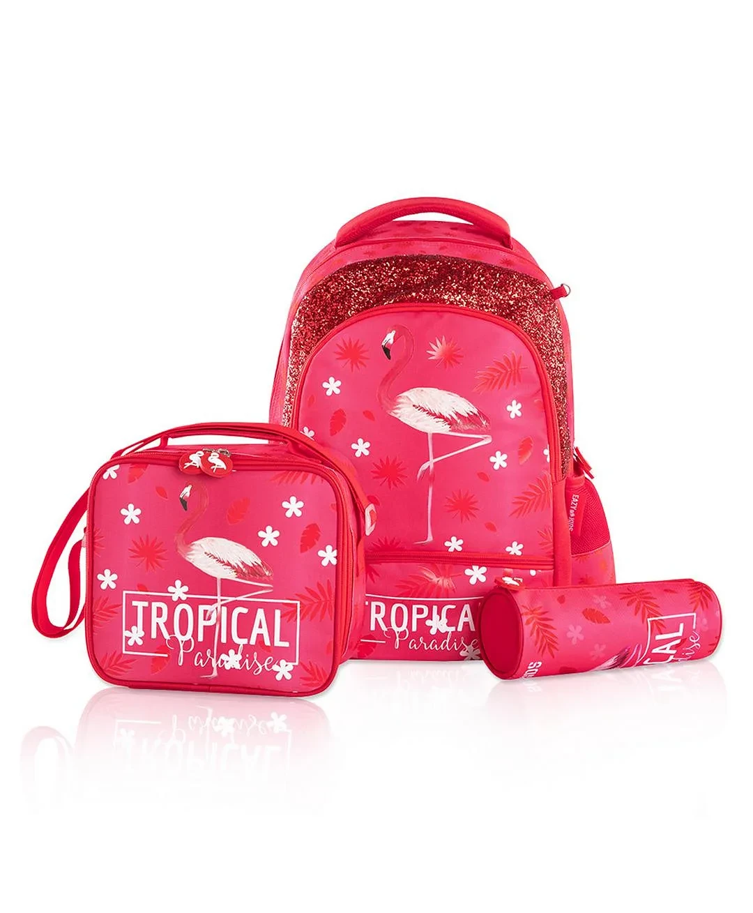 17 Inch Set of 3 School Bag with Lunch Bag and Pencil Case Tropical - P