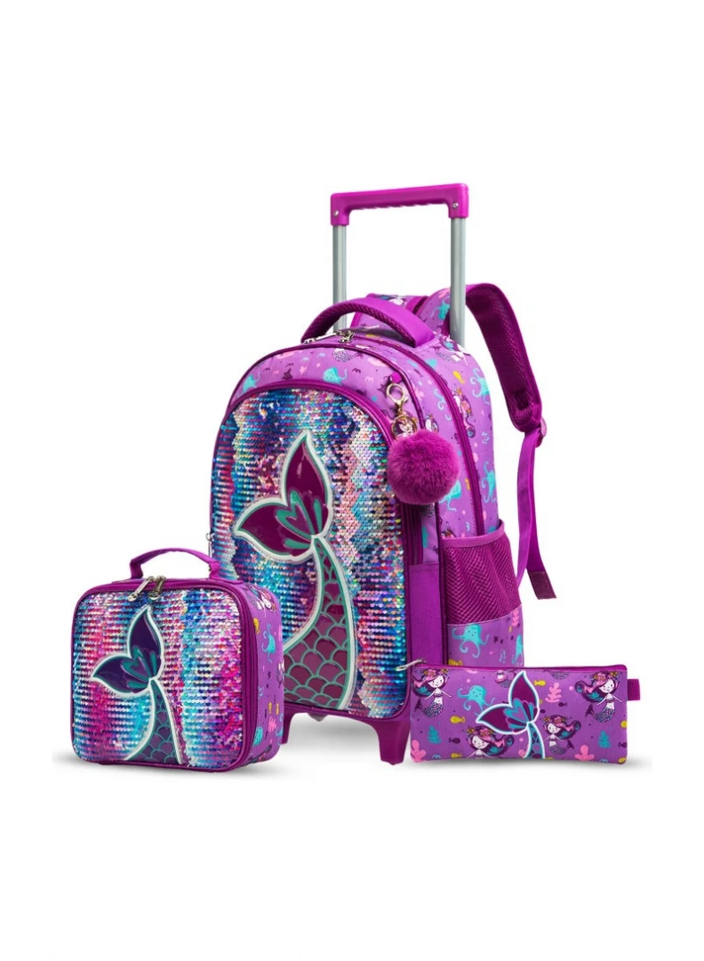 18 Inch Set of 3 Trolley School Bag with Lunch Bag and Pencil Case Merm