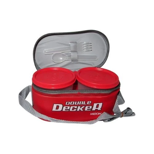Plastic Double Decker Lunch Box, 2 round Container, 280ml each, 1 Oval