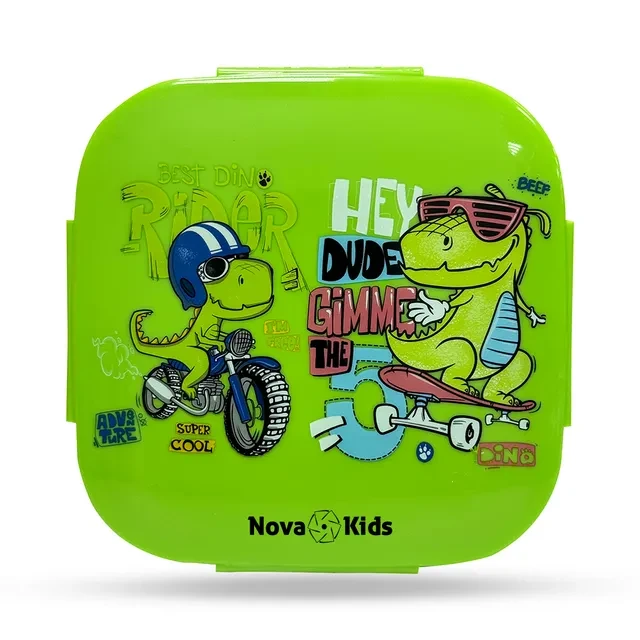 Square 1000ml Bento Lunch Box T-Rex - Green