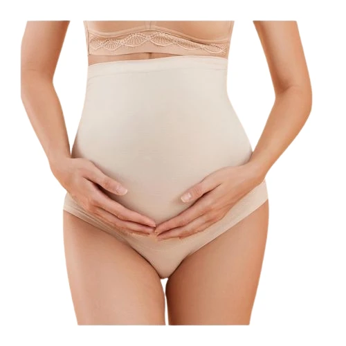 High Waist Pregnancy Support Cotton Panties - SKIN M