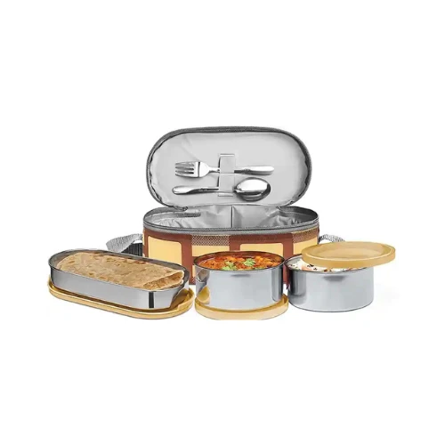 Corporate Lunch 3 Stainless Steel Lunch Box with Lunch Bag, Brown