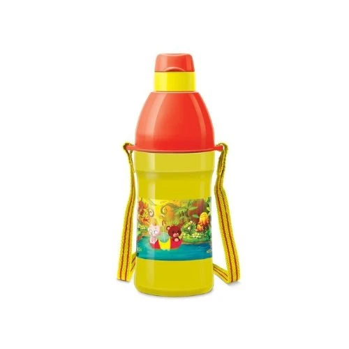 Kool Joy Plastic Insulated Water Bottle with Straw for Kids, 400 ml, Yellow