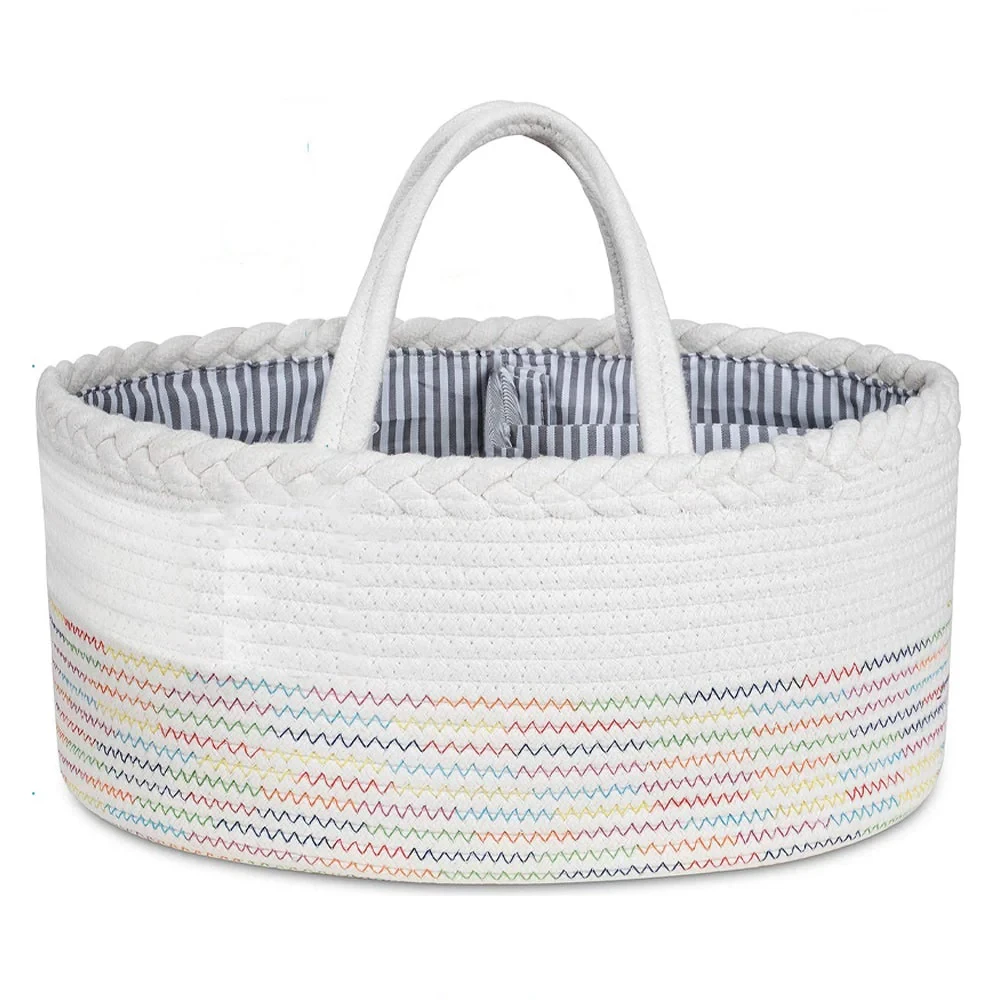 Cotton Rope Diaper Caddy - White Rainbow