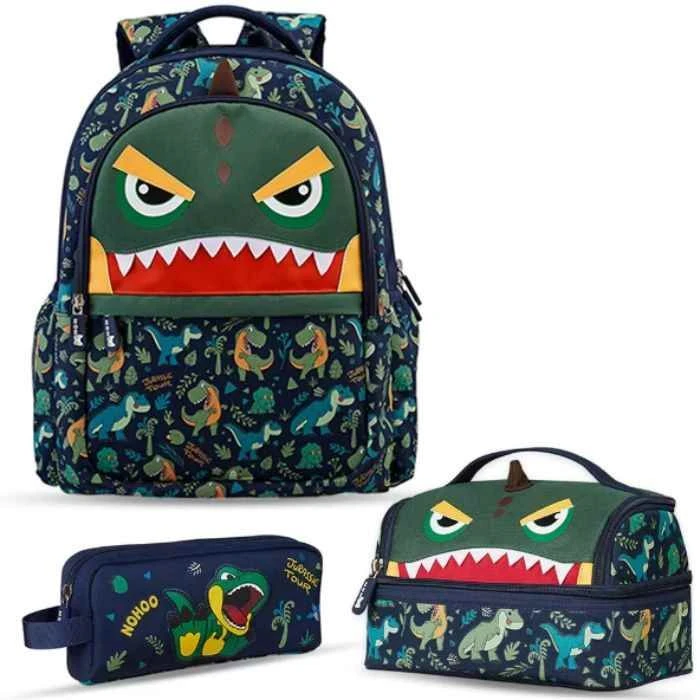 16 Inch School Bag with Lunch Bag and Pencil Case (Set of 3) Dino - G