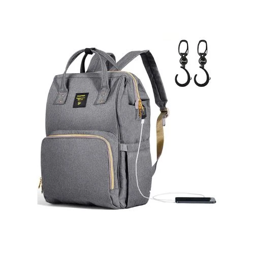 Diaper Bag - XL - Grey with Stroller Hooks