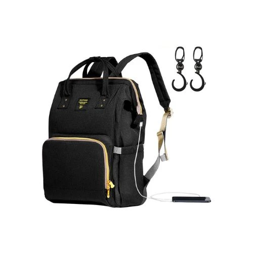 Diaper Bag - XL - Black with Stroller Hooks