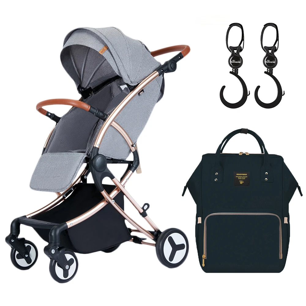 A1 Feather Lite Stroller - Grey + Diaper Bag - Black + Hooks
