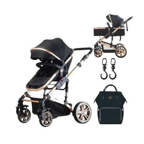 Teknum 3 in 1 stroller - Black + Sunveno Diaper Bag - Black + Hooks