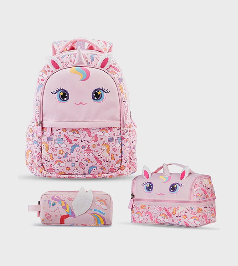 16 Inch School Bag with Lunch Bag and Pencil Case (Set of 3) Unicorn