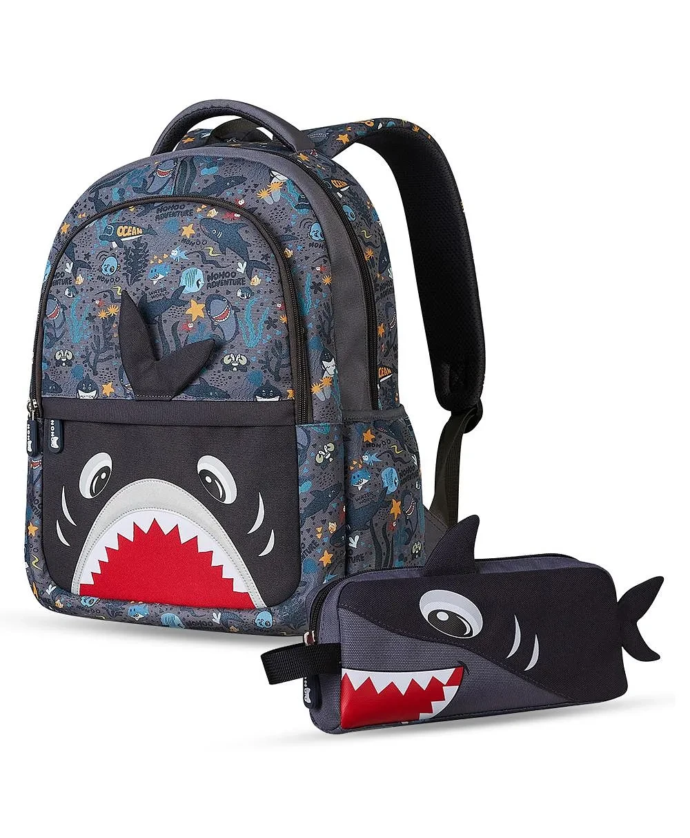 16 Inch School Bag with Pencil Case Combo Shark - Grey