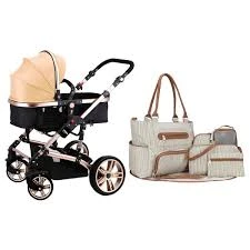 3 in 1 Pram Stroller and Diaper Bag Bundle - Khaki