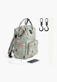 Diaper Bag with USB - Green Dream Sky + Hooks