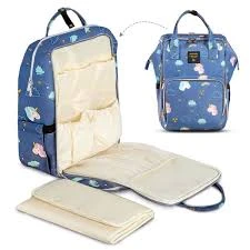 Diaper Bag with USB - Unicorn Blue + Hooks
