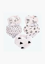 Muslin Bandana Bibs - Set of 5 - Black & White
