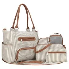 Little Story diaper bag set of 6 with hooks - Ivory