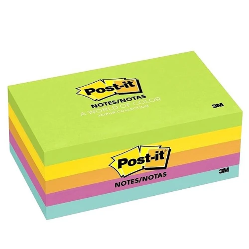 3M Post-it® Notes, 655-5UC, 3 in x 5 in (76 mm x 127 mm), Jaipur colors, 5 Pads/