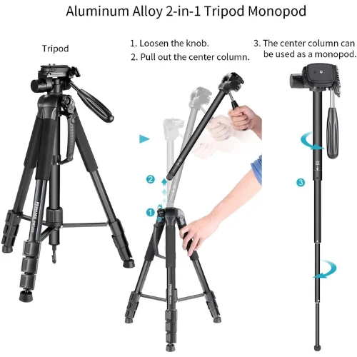Promage PMT-510 Portable 70 Inch / 177 Centimeters Aluminium Alloy Camera Tripod + Monopod with 3-Way Swivel Pan Head and Bag