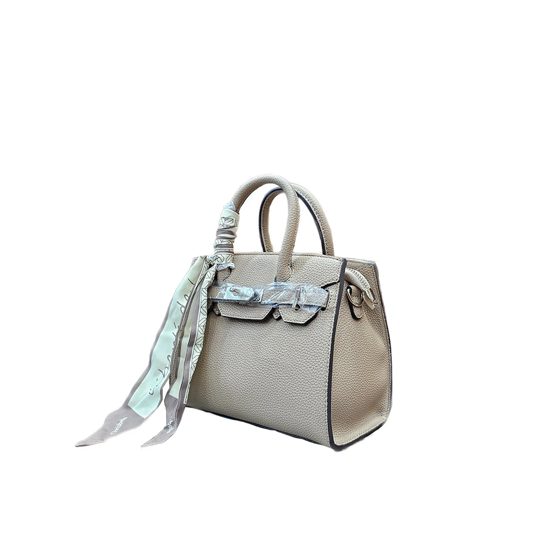 Elegant Beige Leather Scarf-Tote Bag