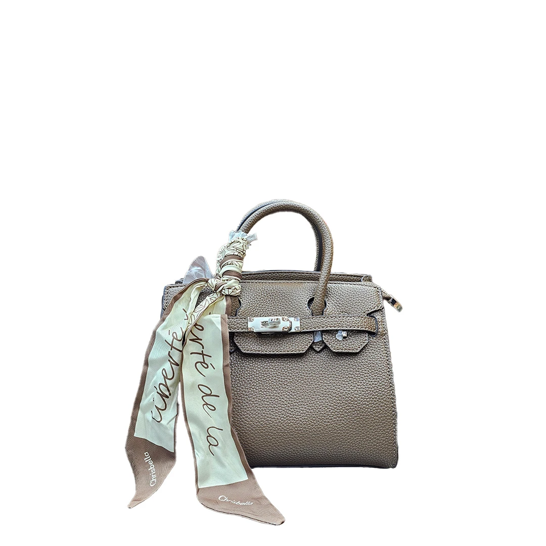 Chrisbella Elegant Taupe Leather Scarf-Tote Bag