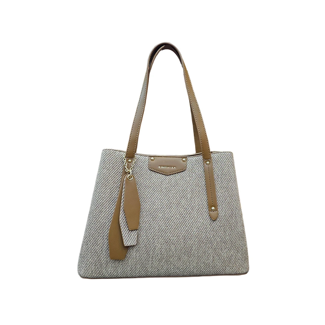 Chrisbella Classic Tweed Shoulder Bag – Beige & Camel Brown