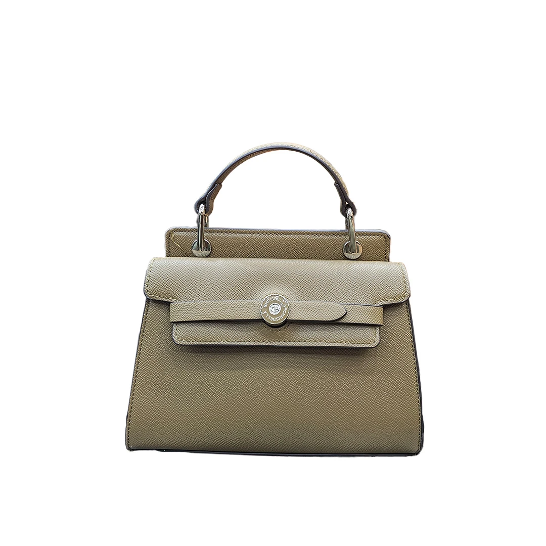 Chrisbella Structured Taupe Textured Top Handle Bag