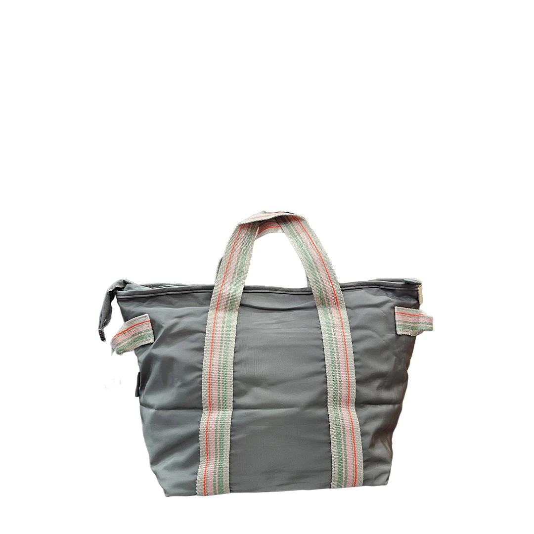 LUPOO Lightweight Grey Nylon Tote Bag – Striped Fabric Handles