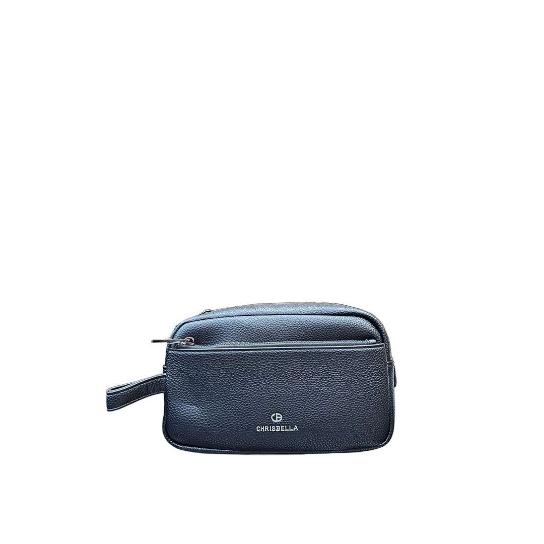 Chrisbella Navy Blue Dual-Zip Mini Pouch – Stylish Compact Organizer Bag