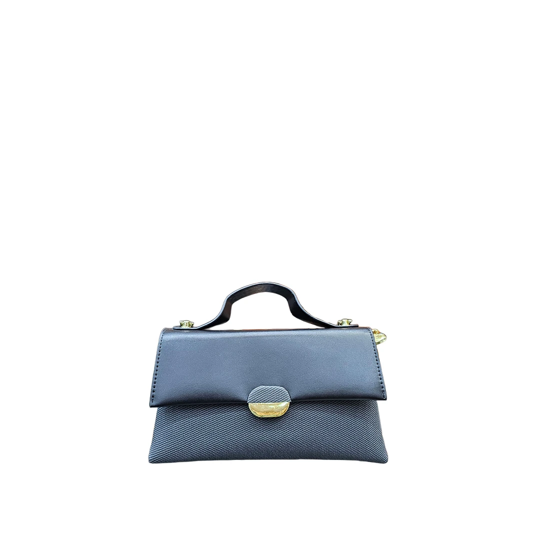 Chrisbella Mini Structured Handbag – Classic Black with Gold Clasp