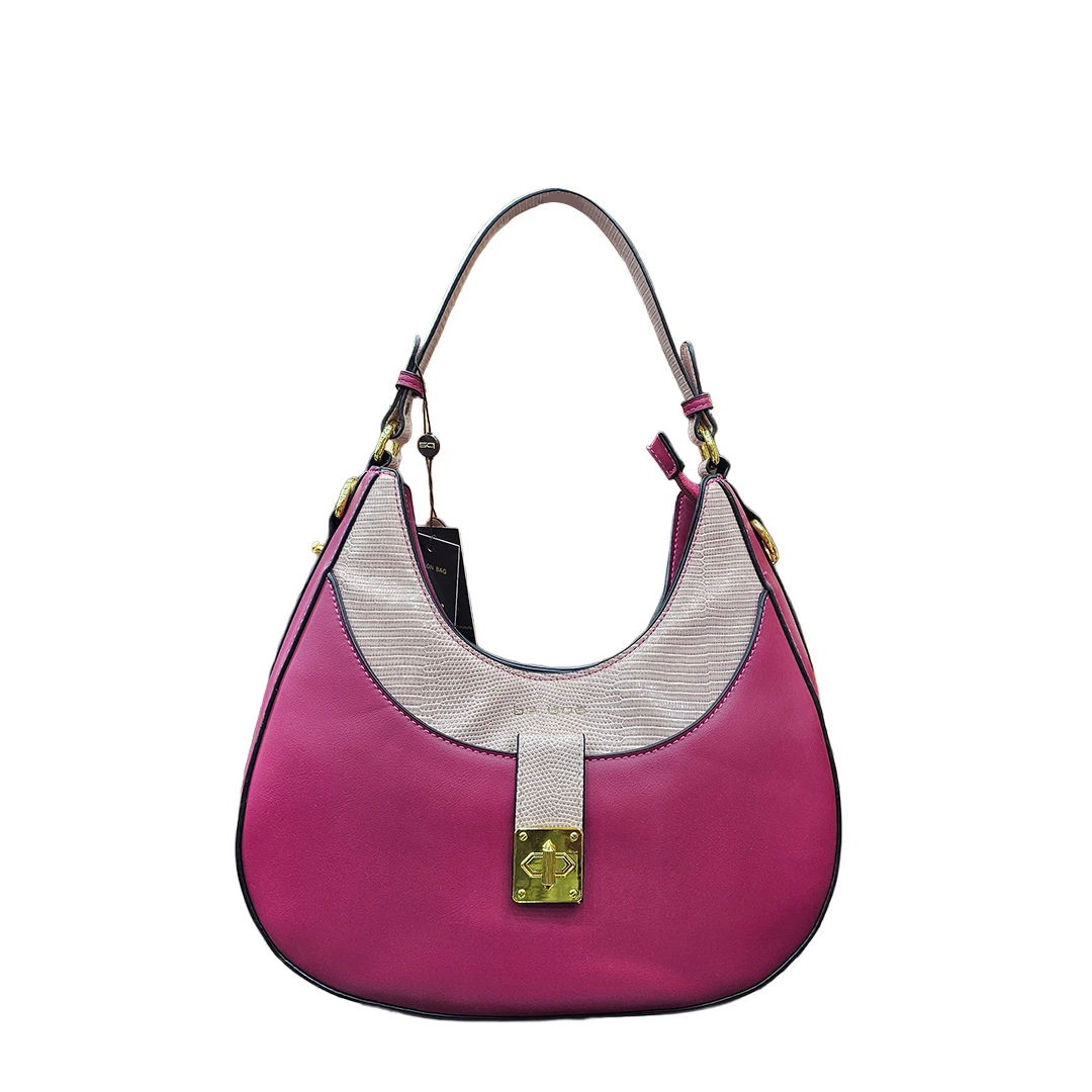 Chrisbella Magenta Faux Leather Hobo Shoulder Bag