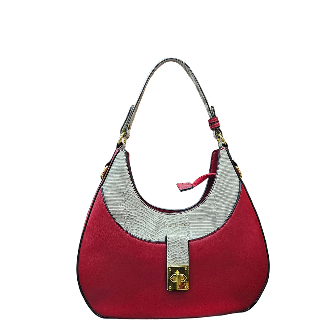 Chrisbella Red & Cream Curved Shoulder Bag