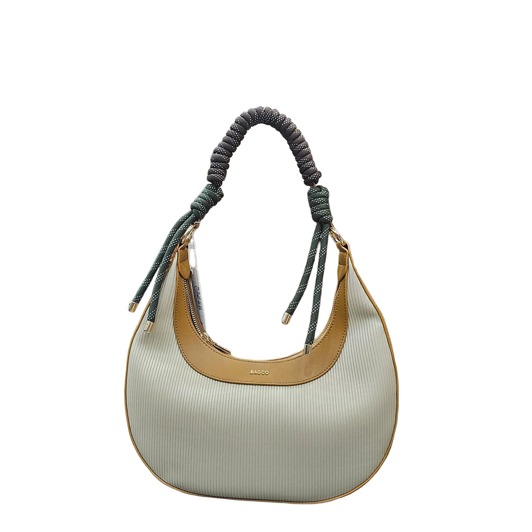 Chrisbella Olive Green Pleated Shoulder Bag with Rope Strap