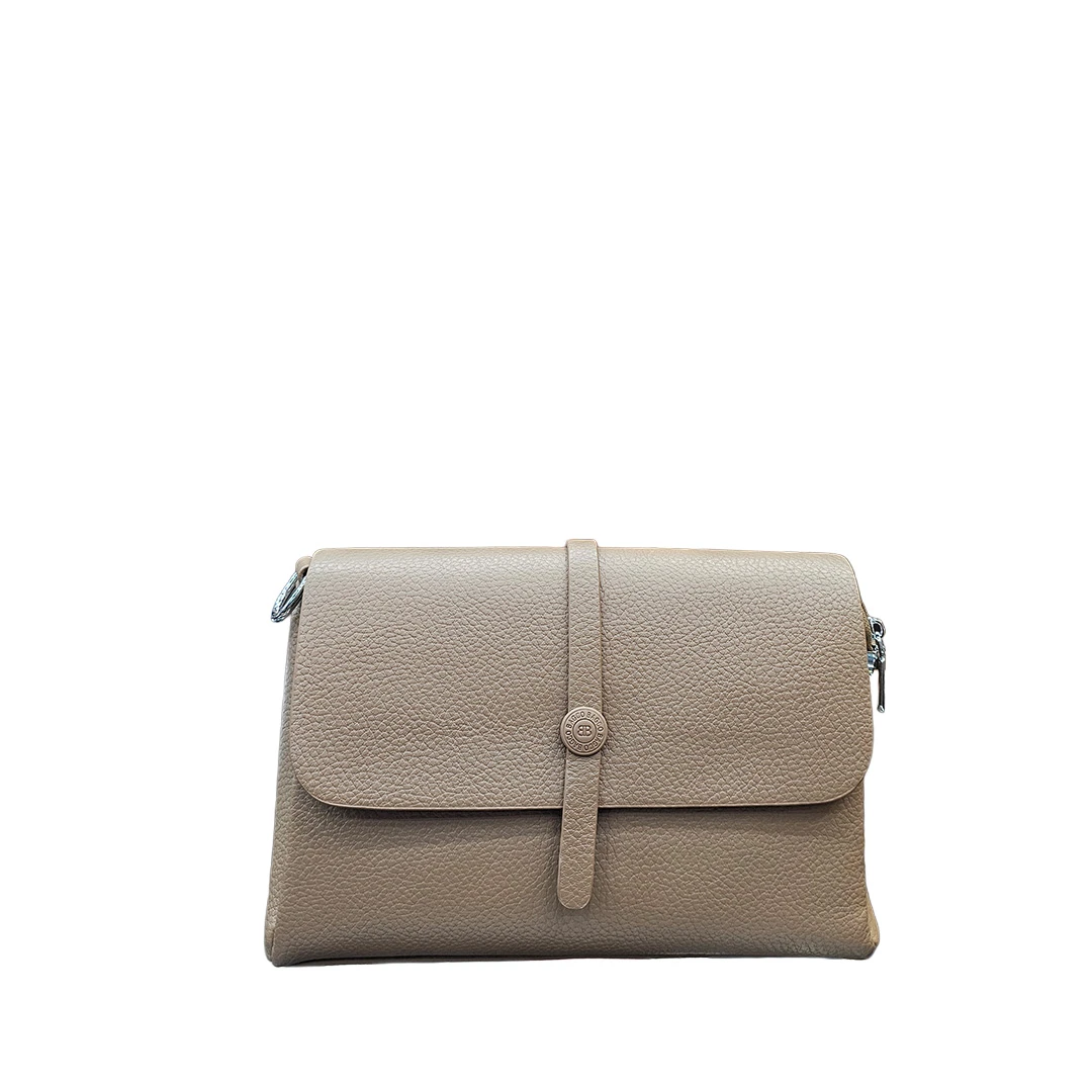 Chrisbella Taupe Crossbody Clutch Bag with Button Strap