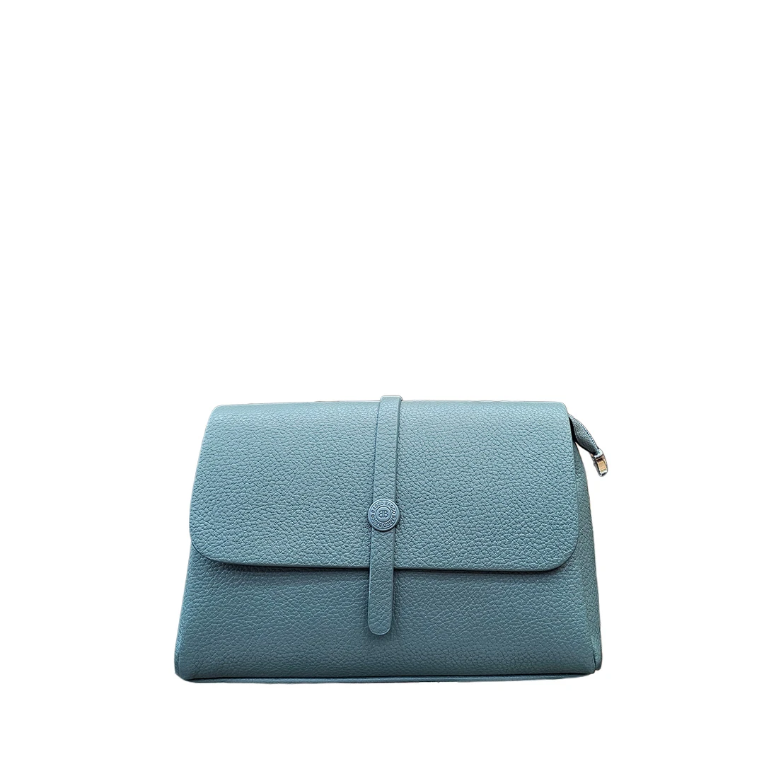 Chrisbella Teal Blue Crossbody Clutch Bag with Button Strap