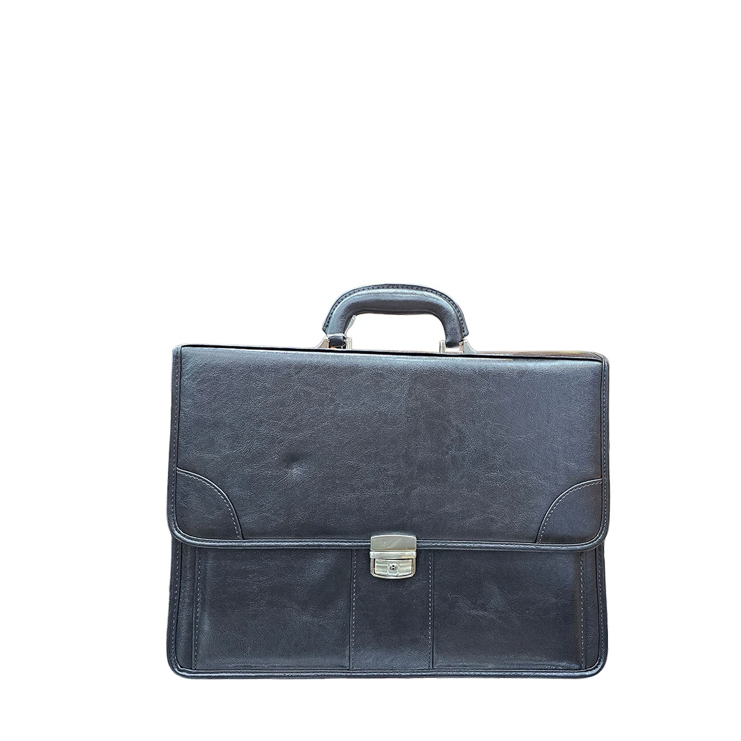 Classic Faux Leather Executive Briefcase – Matte Black
