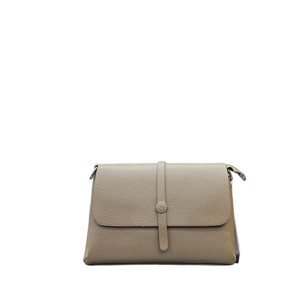 Chrisbella Beige Crossbody Clutch Bag with Button Strap