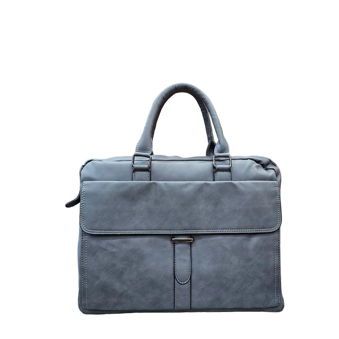 Matte Grey Modern Office Briefcase – Soft PU Leather with Flap