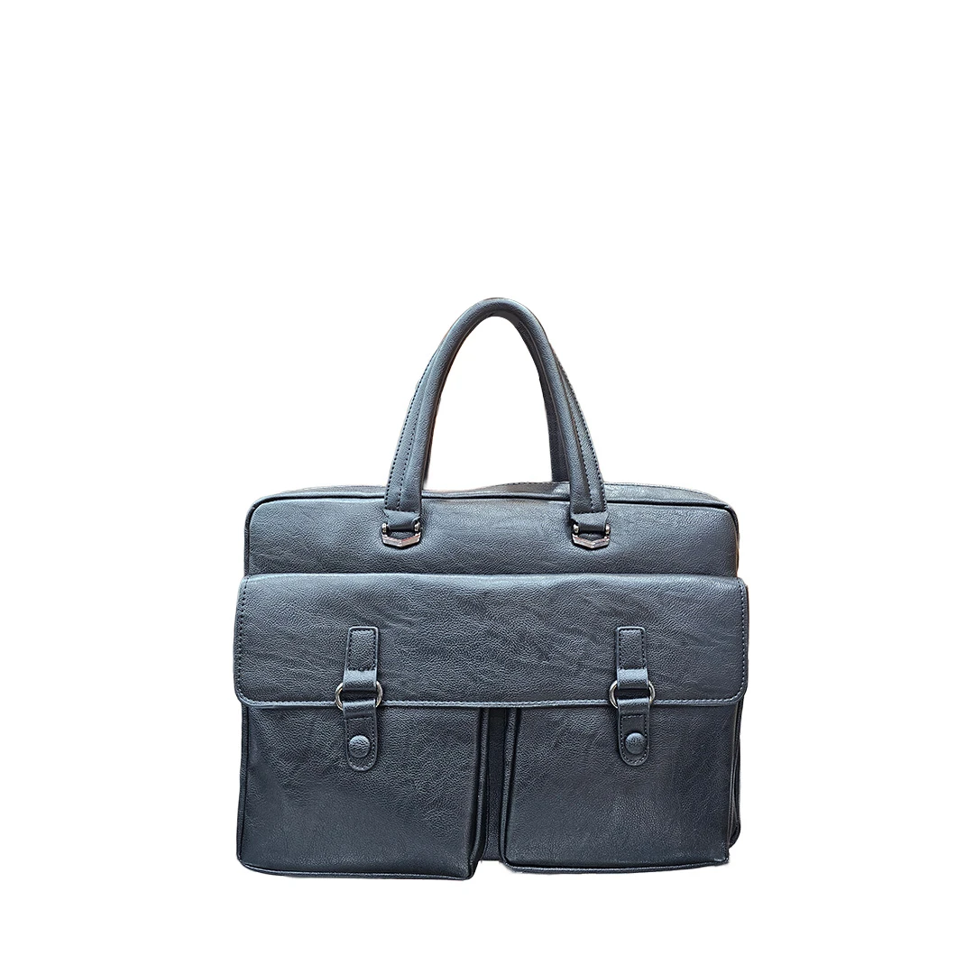 Classic Black PU Leather Work Briefcase – Dual Front Pocket Design