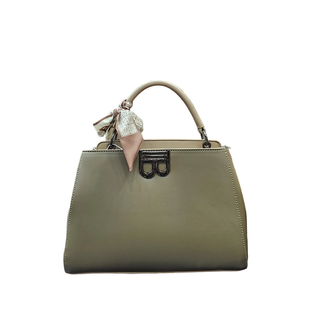 Chrisbella Olive Green Handbag with Decorative Scarf & B Emblem