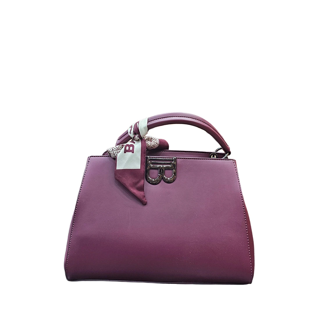 Chrisbella Maroon Handbag with Decorative Scarf & B Emblem