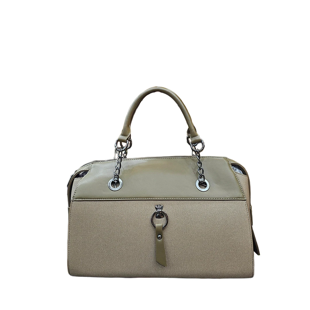 Chrisbella Taupe Chain Handle Satchel Handbag