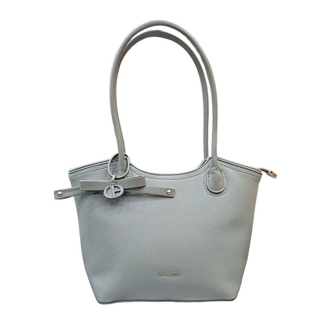 Chrisbella Light Grey Tote Handbag with Bow Strap Accent