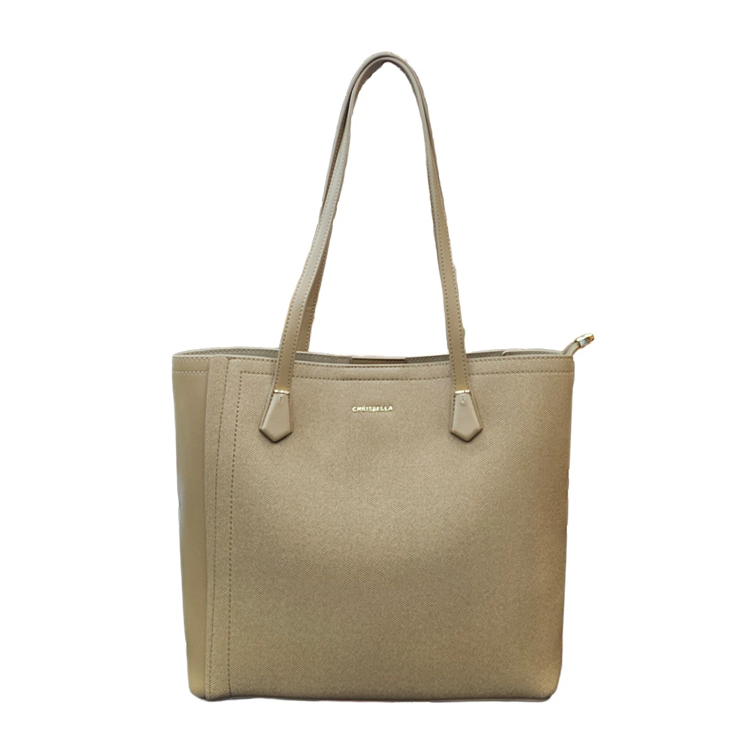Chrisbella Taupe Structured Tote Handbag