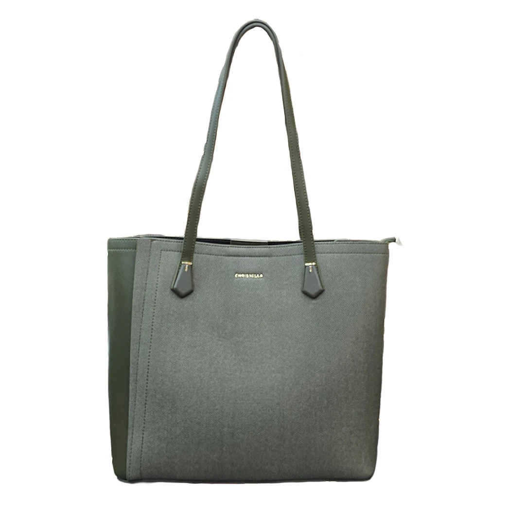 Chrisbella Olive Green Structured Tote Handbag
