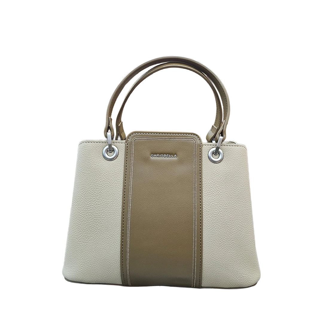 Chrisbella Dual-Tone Beige Structured Handbag